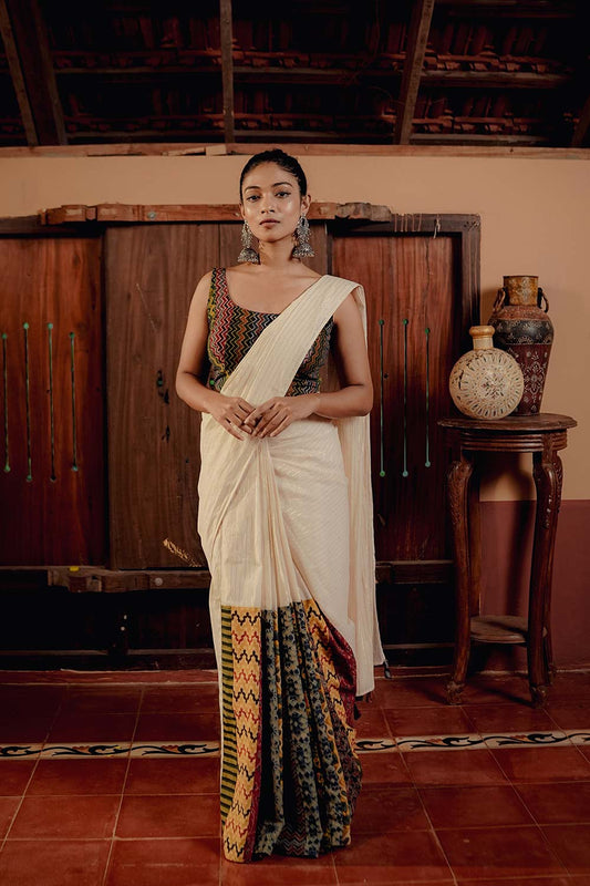 Offwhite Saree With Multipatches