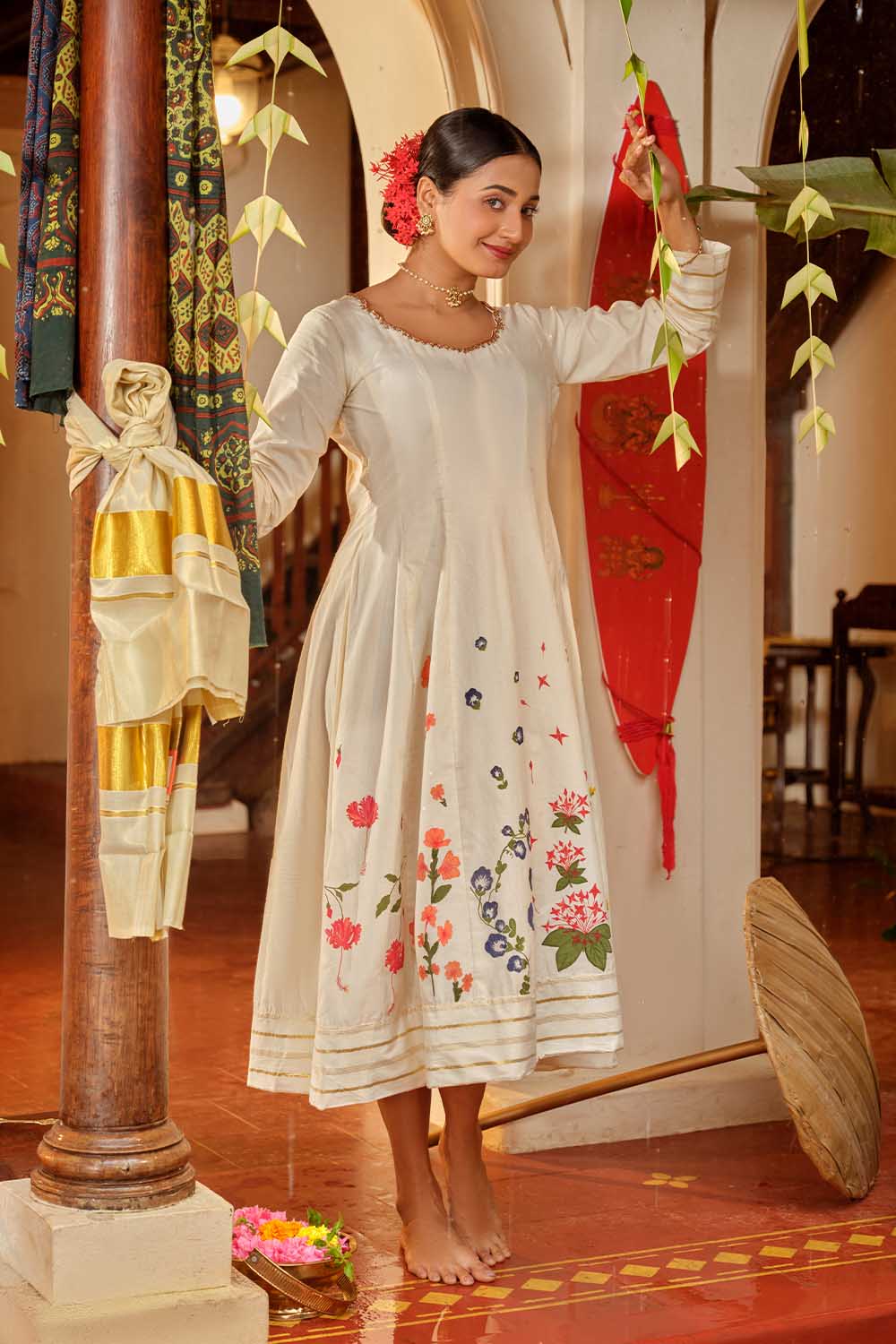 Offwhite Anarkali with Handpainted Flowers