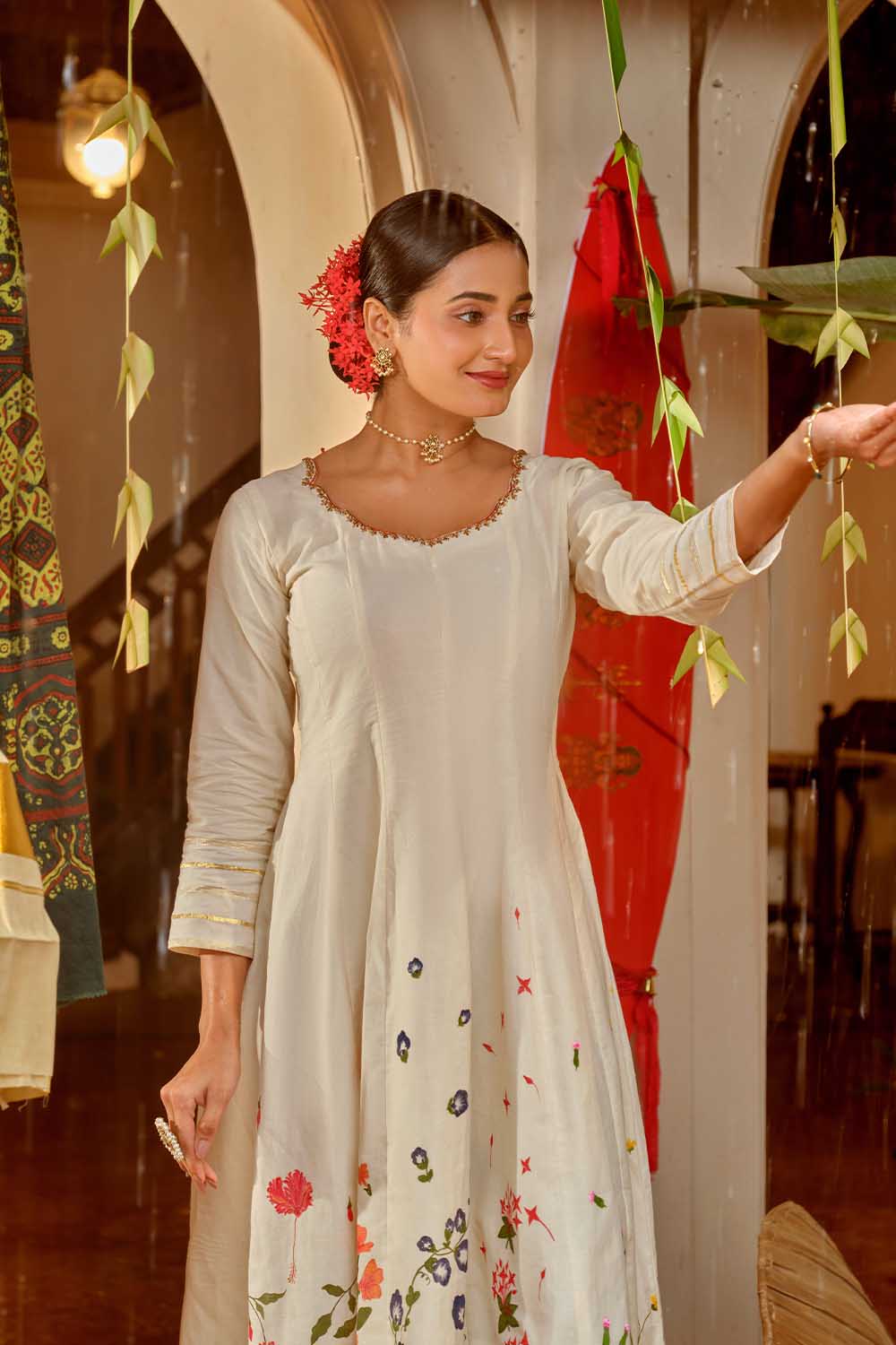 Offwhite Anarkali with Handpainted Flowers