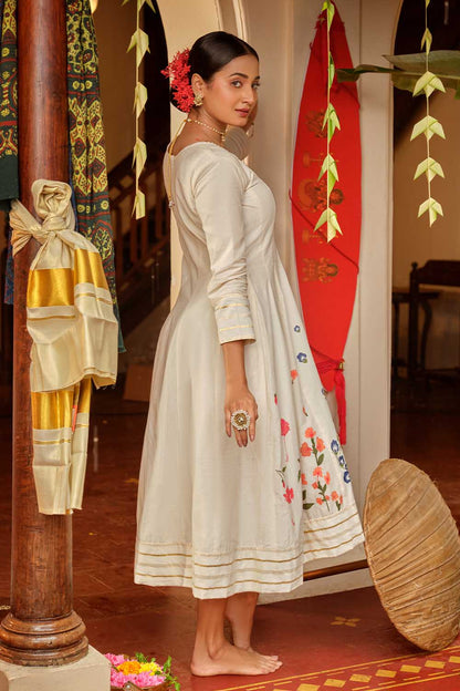 Offwhite Anarkali with Handpainted Flowers