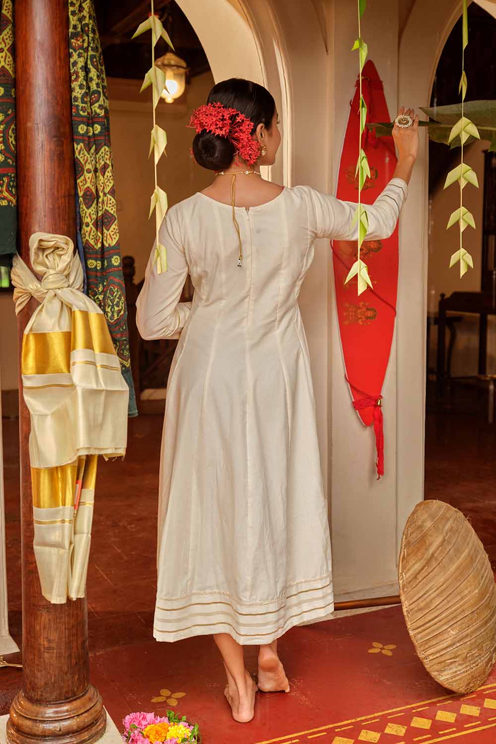Offwhite Anarkali with Handpainted Flowers