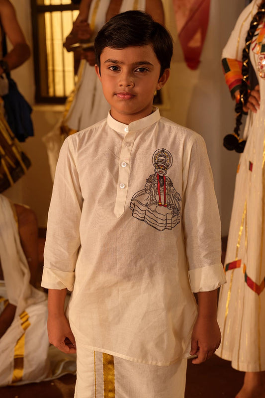 Offwhite Full Sleeve Kurta with Kathakali Handpainted