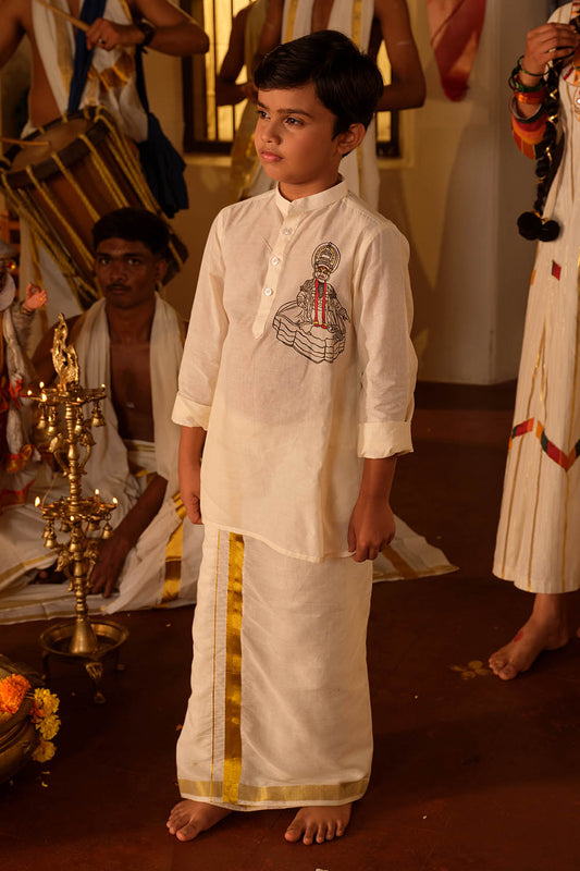 Offwhite Full Sleeve Kurta with Kathakali Handpainted