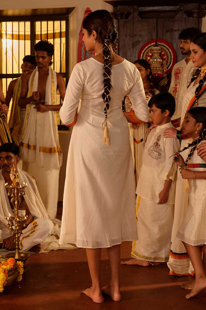 Offwhite Aline Gathered Anarkali with Rang