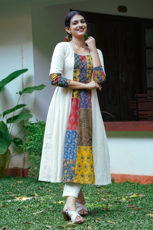 Off White Front Patch Panel Anarkali