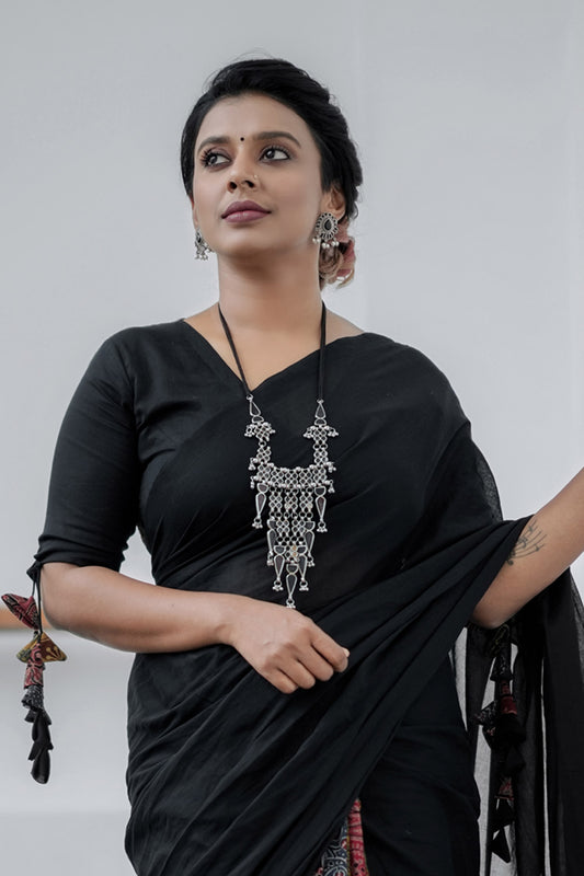 Black Mulcotton & Ajrakh Patch Blouse with Embroidery