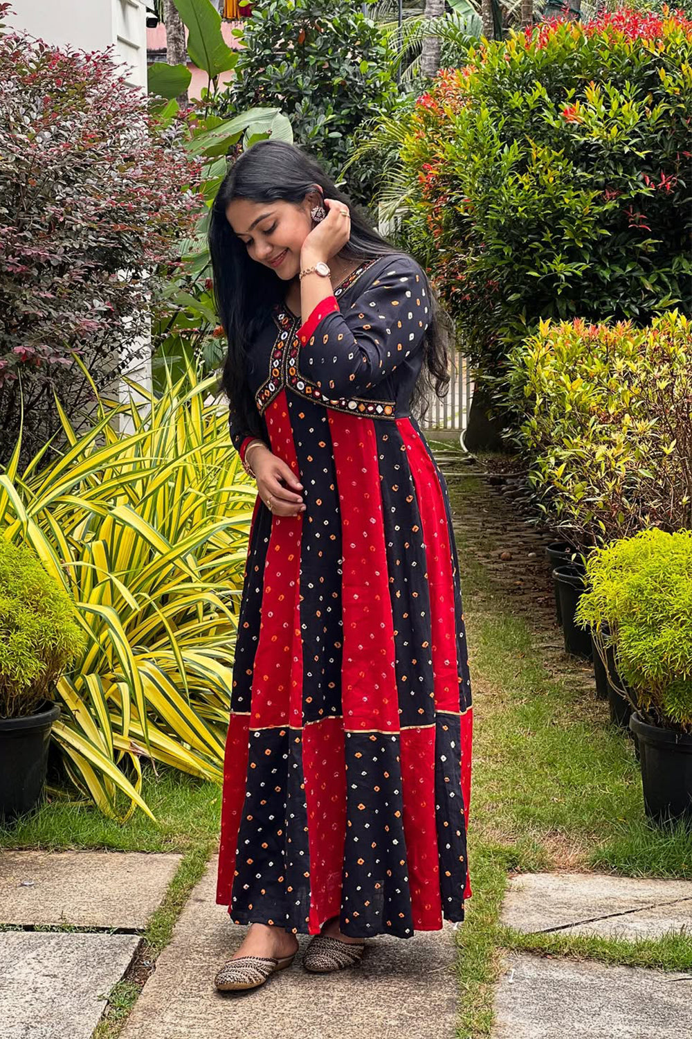 Red & Black Bandhini Anarkali