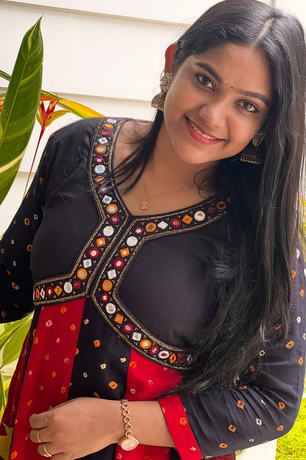 Red & Black Bandhini Anarkali