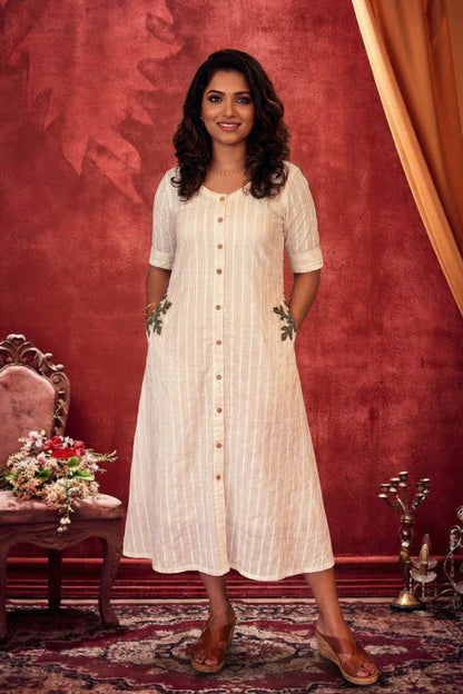 Green Snowflake Applique Pocket Dress