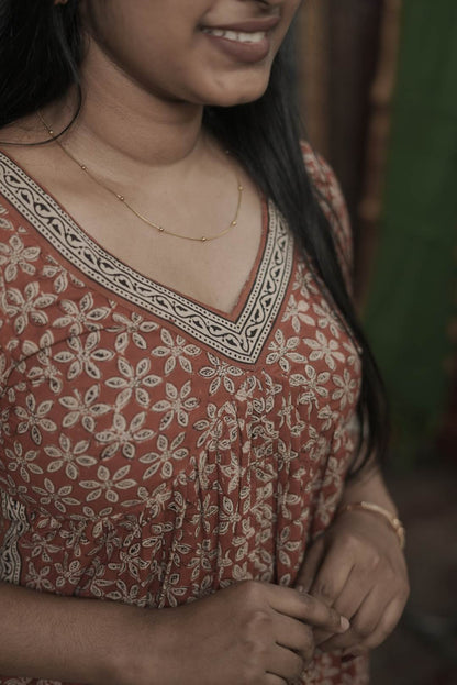 Red Bagru Printed  Slitted Alia Cut Co ordset