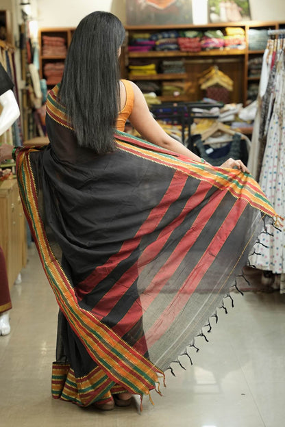 Black Narayanpet Saree with Temp & Rangila border