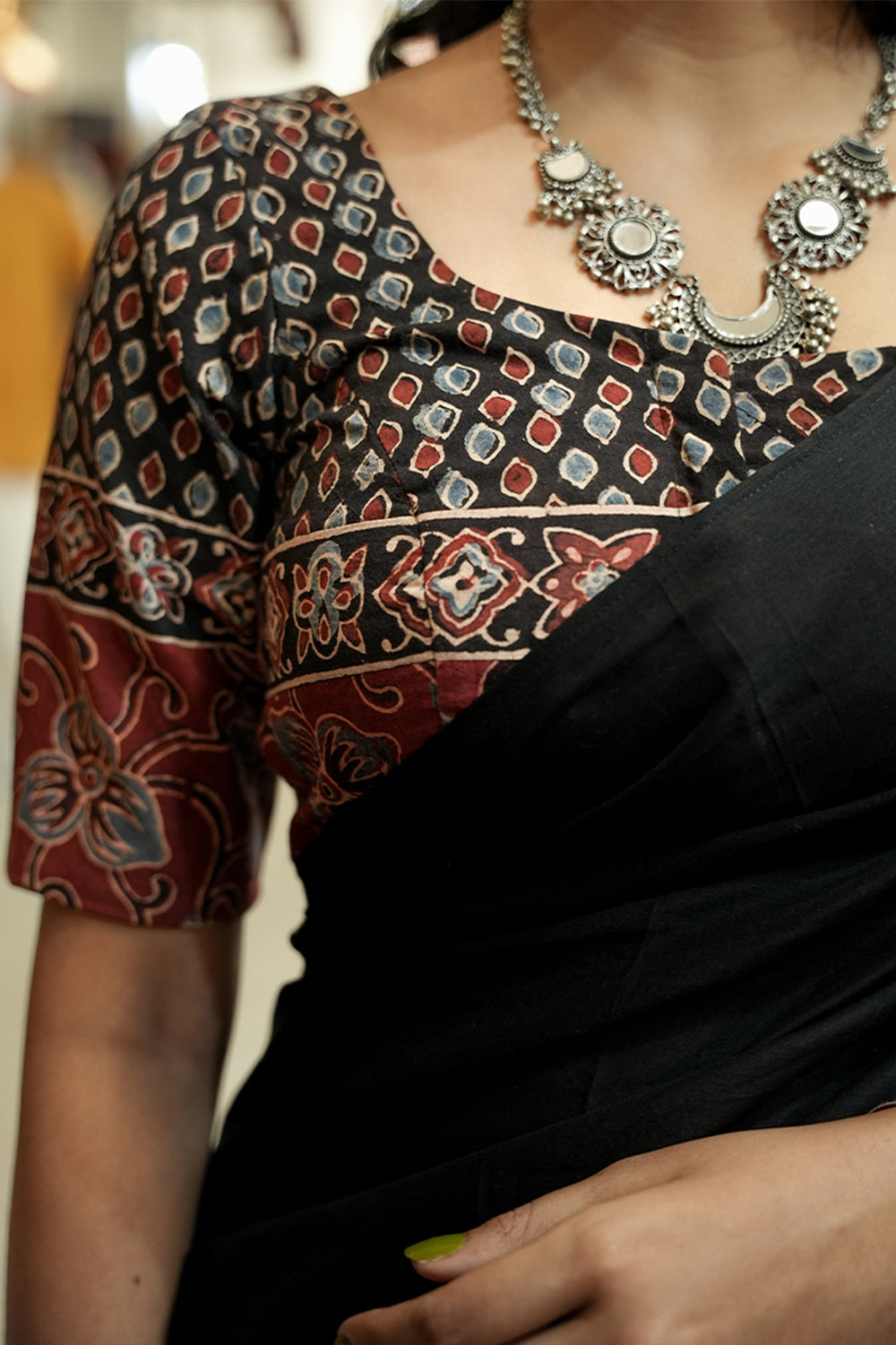 Black Eye Print Half Sleeve Multi Patch Blouse