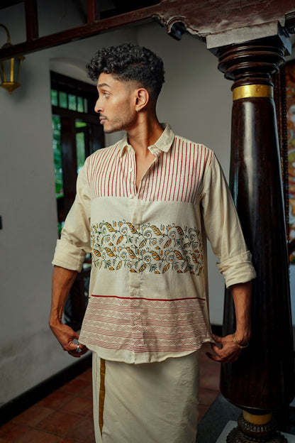 Offwhite Stripe Zigzag & Leaf Block print Shirt