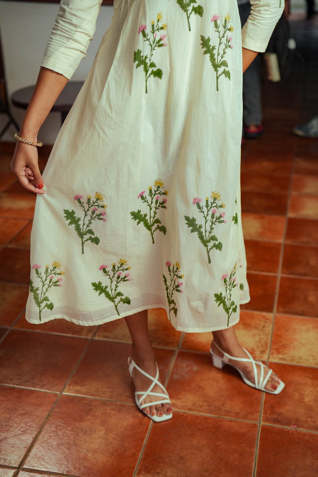 Offwhite A Line Dress Muyalcheviyan Print Pinteck Shoulder