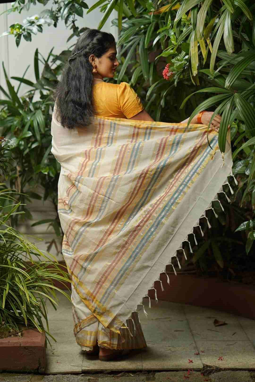 Kerala Handloom Sare Orange & Green