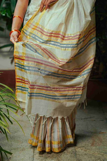 Kerala Handloom Sare Orange & Green