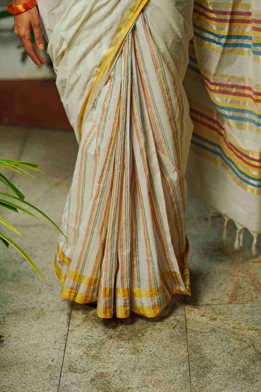 Kerala Handloom Sare Orange & Green