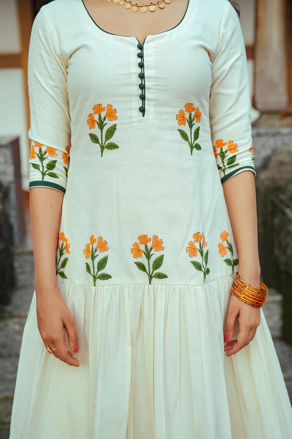 Offwhite Kanakambaram Handblock Print Dress