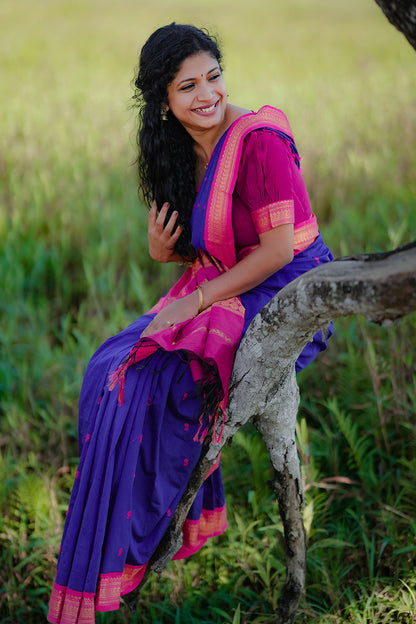 Royal Blue  & Rani Pink Kalyani Cotton Saree