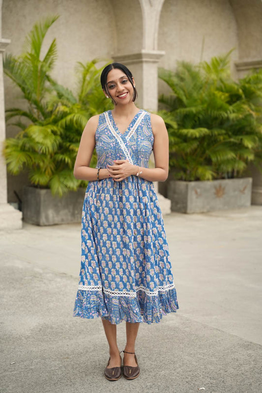 Sky Blue Gathered Dress