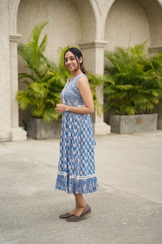 Sky Blue Gathered Dress