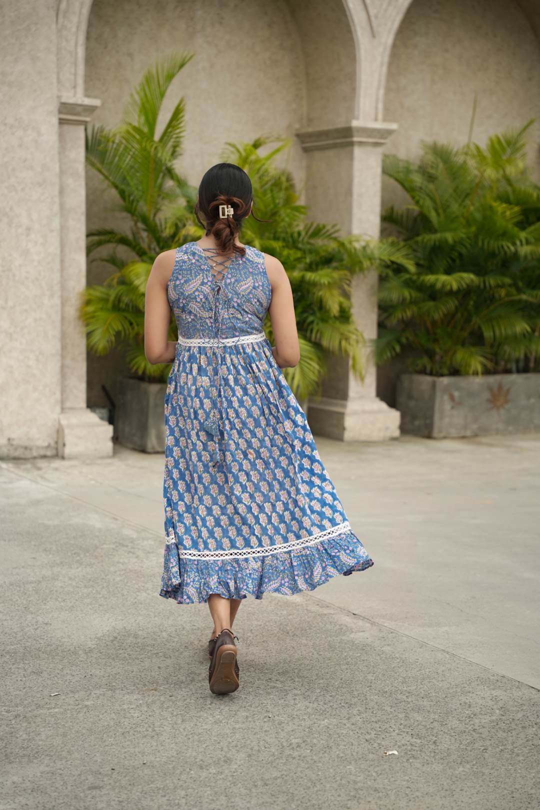 Sky Blue Gathered Dress