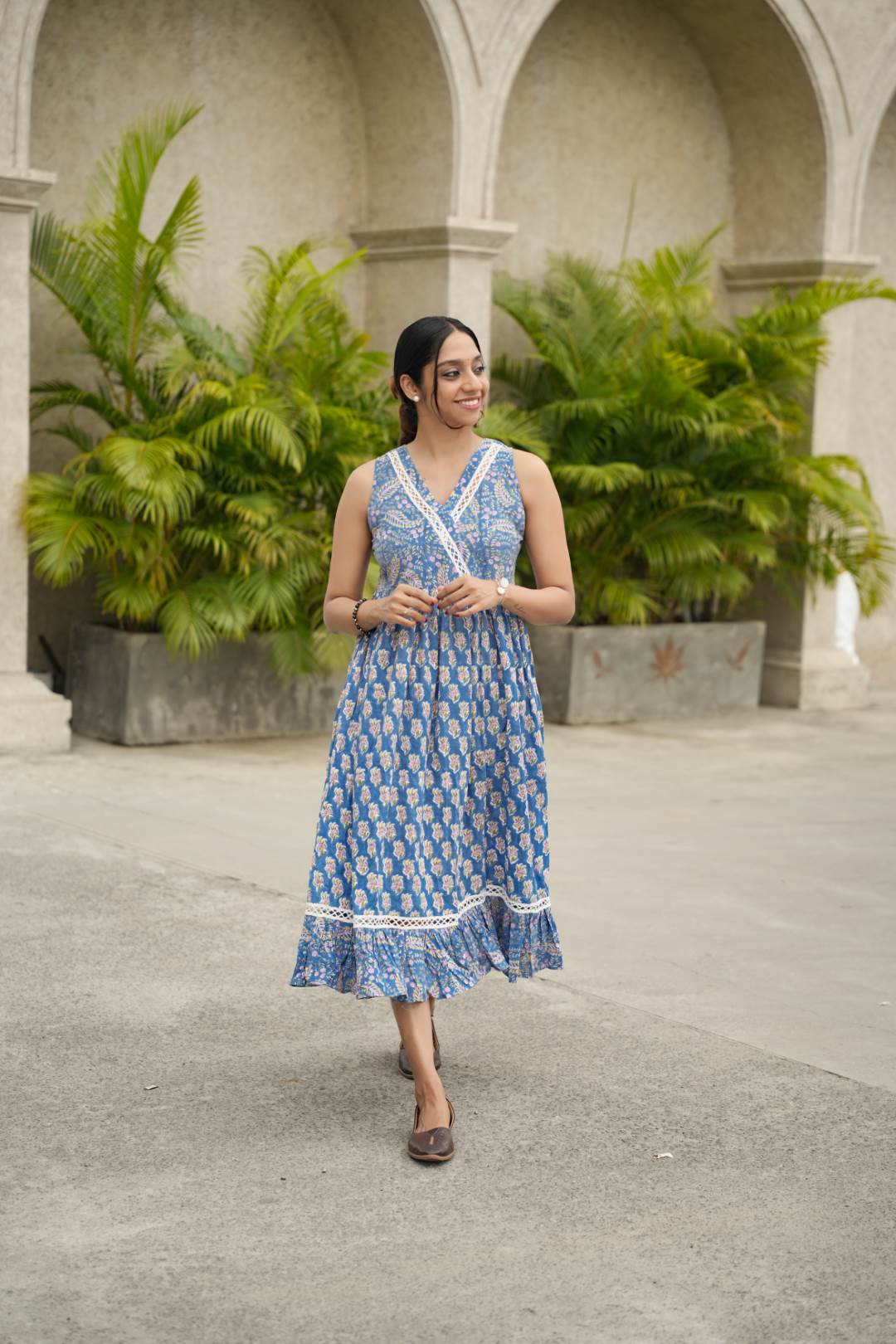 Sky Blue Gathered Dress