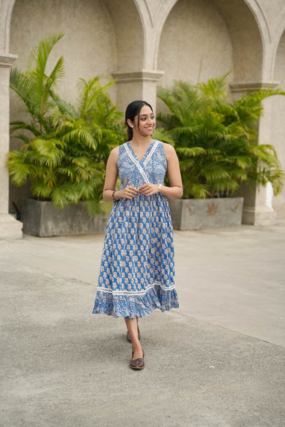 Sky Blue Gathered Dress