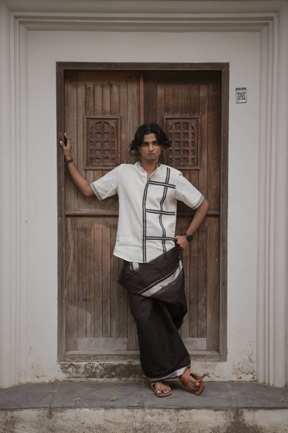 Offwhite Handloom Cotton Half Check Pattern Shirt