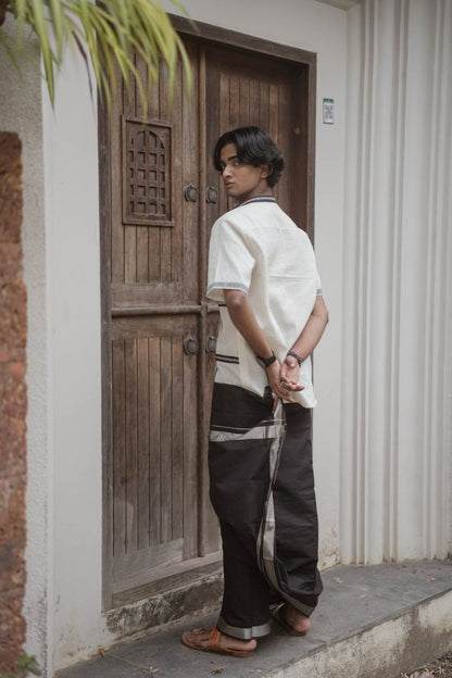 Offwhite Handloom Cotton Half Check Pattern Shirt