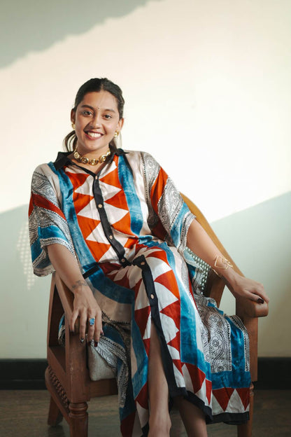 Ajrakh modal silk Button down kaftan