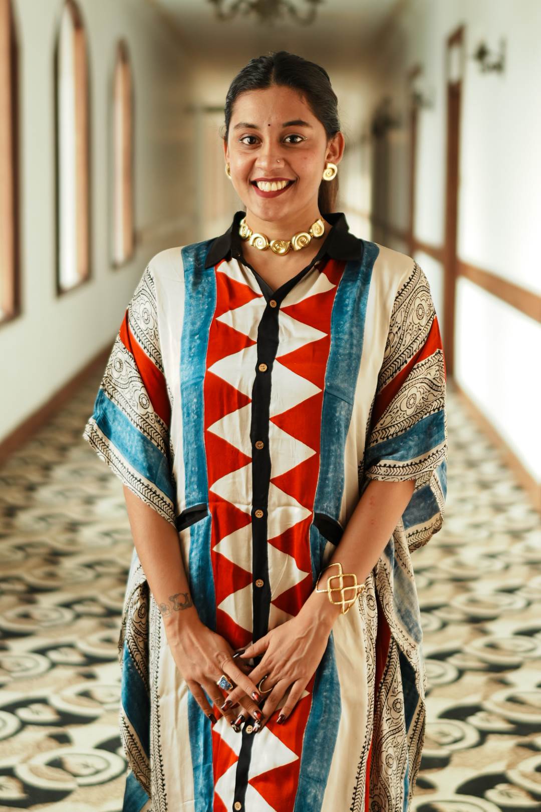 Ajrakh modal silk Button down kaftan