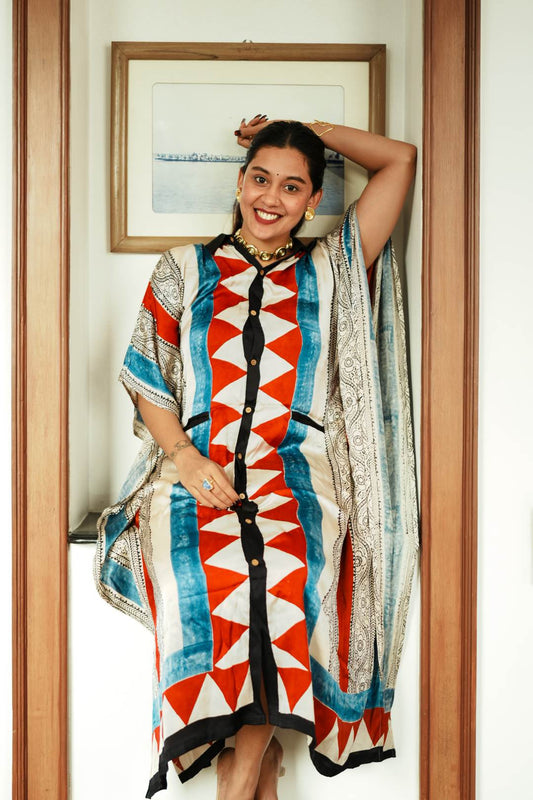 Ajrakh modal silk Button down kaftan