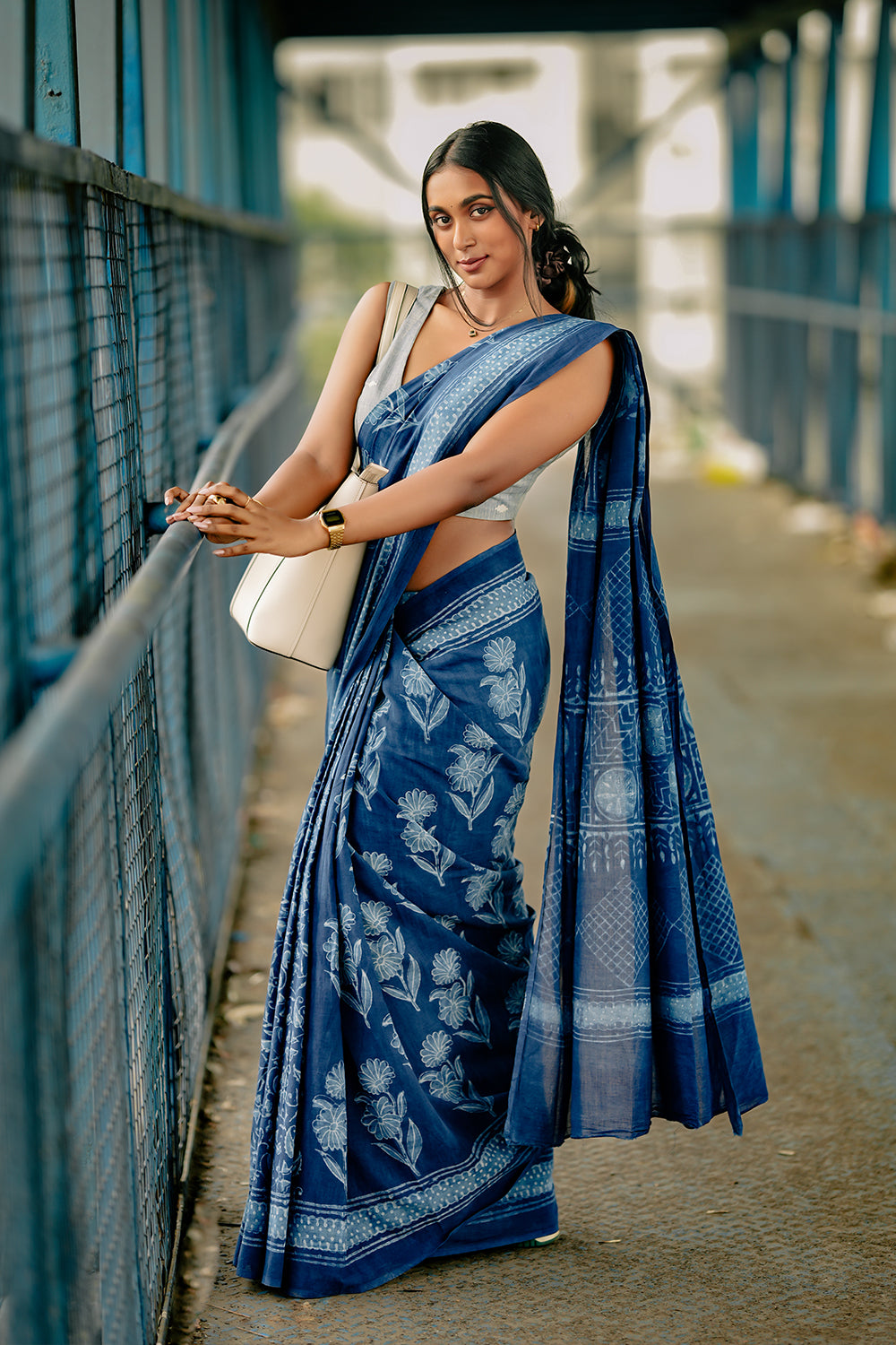 Mul Mul Indigo Big Floral Saree