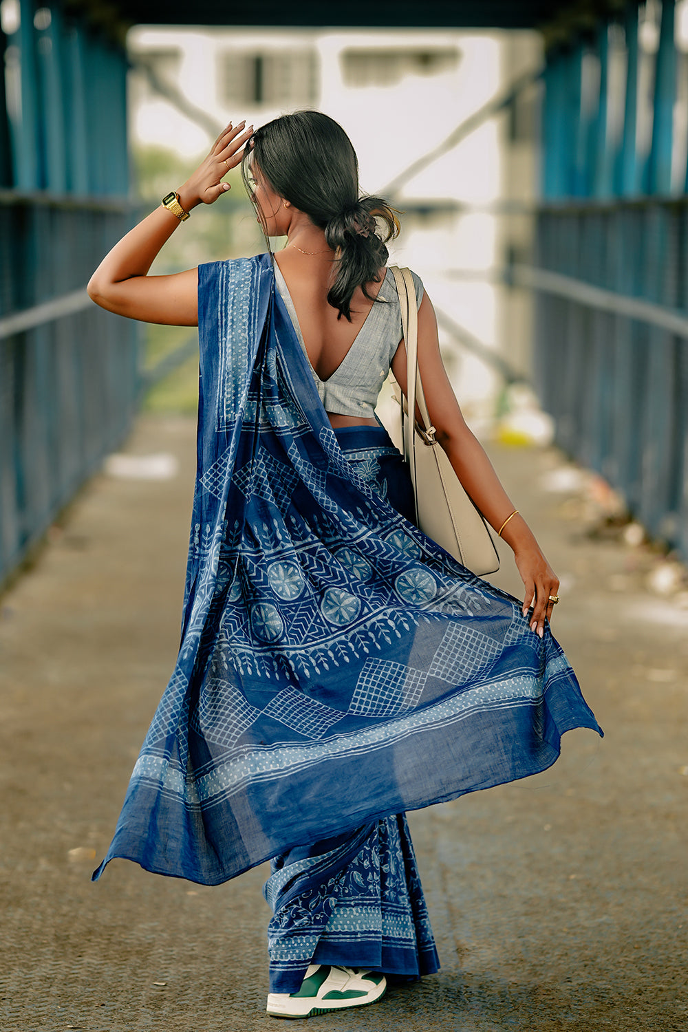 Mul Mul Indigo Big Floral Saree