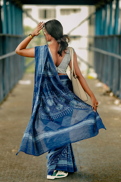 Mul Mul Indigo Big Floral Saree