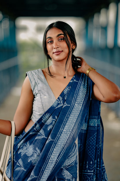 Mul Mul Indigo Big Floral Saree