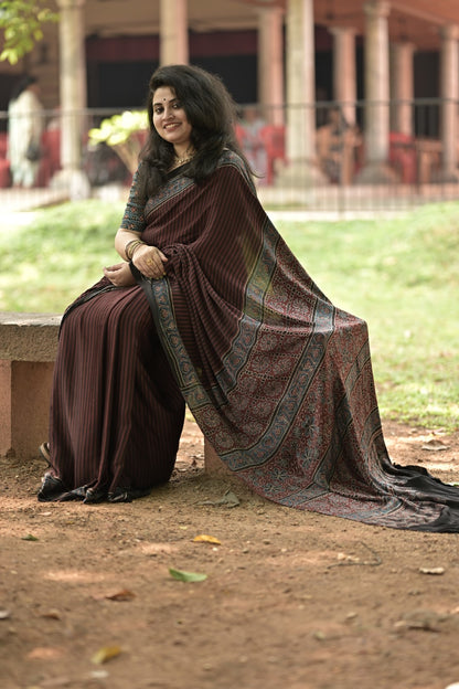 Black Modal Silk Striped Saree