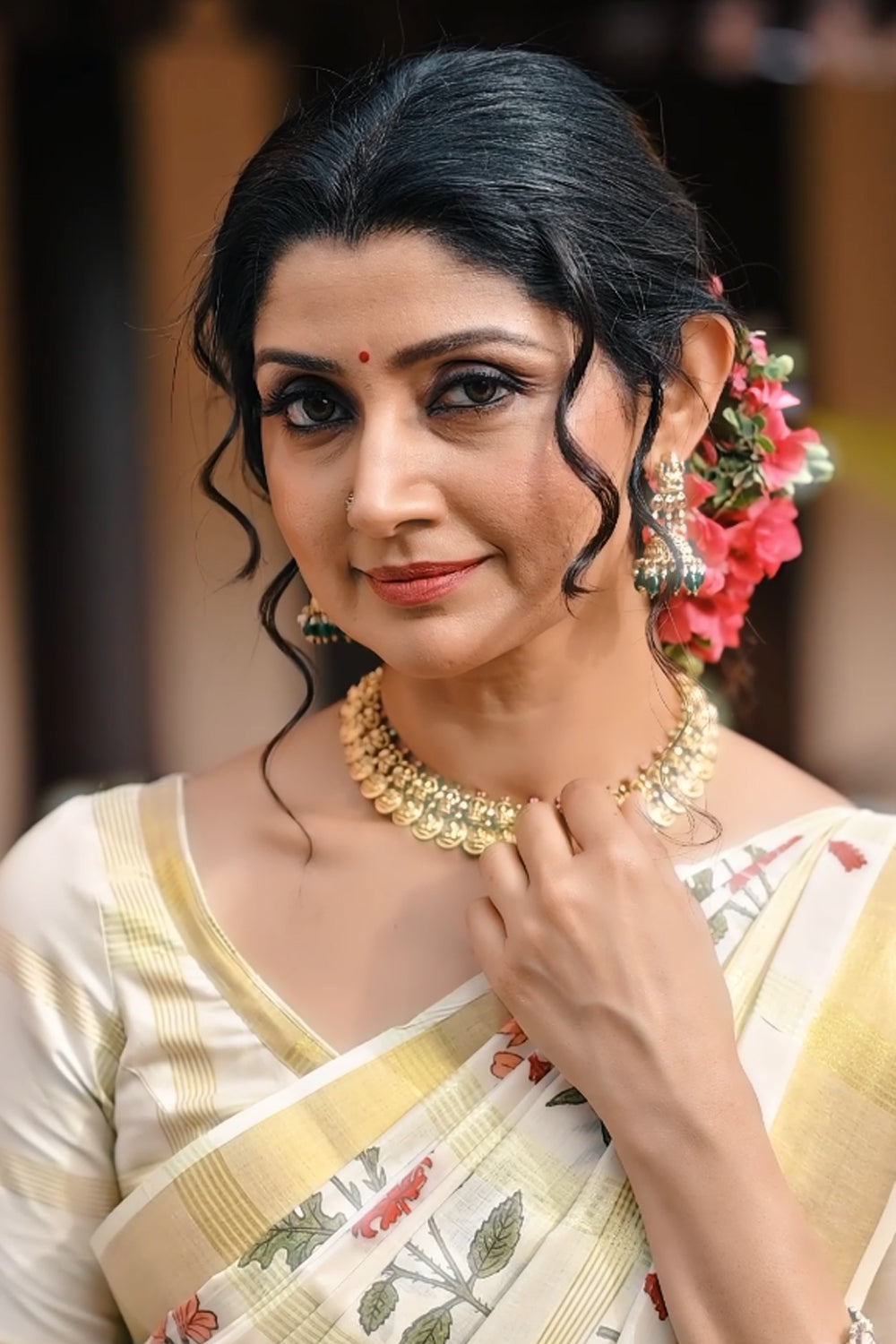 Mixed Floral Check Tissu Saree