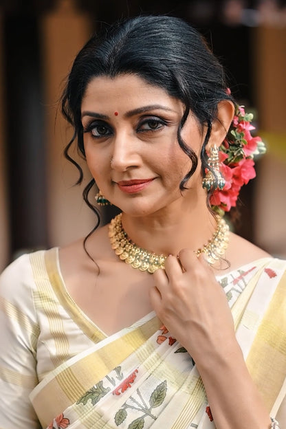Mixed Floral Check Tissu Saree