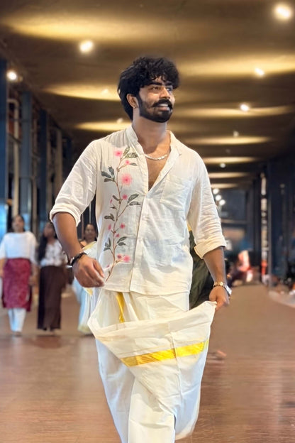 Offwhite Full Sleeve Shirt with Thottavadi Handpaint
