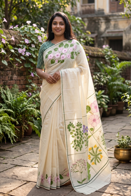 Dhashapushpam Hand Painted saree