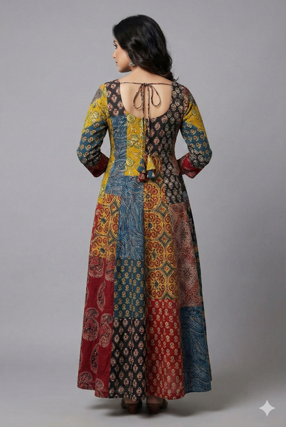 Ajrakh Multi Patch Panel Anarkali