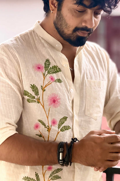 Offwhite Full Sleeve Shirt with Thottavadi Handpaint