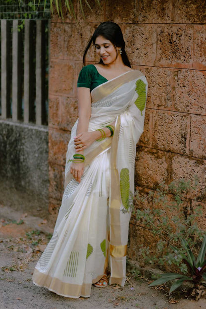 Vazhaila Hand Block Print Saree