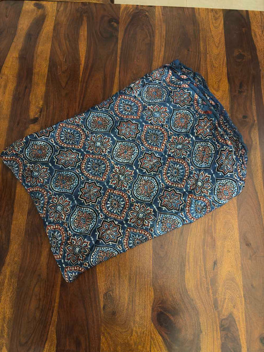 Indigo Ajrakh Printed Modal Silk Fabric