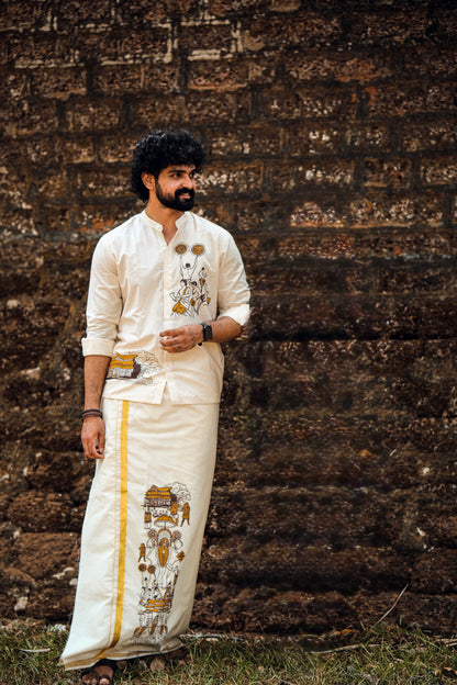 Offwhite Dhothi with Thrissur Pooram Print