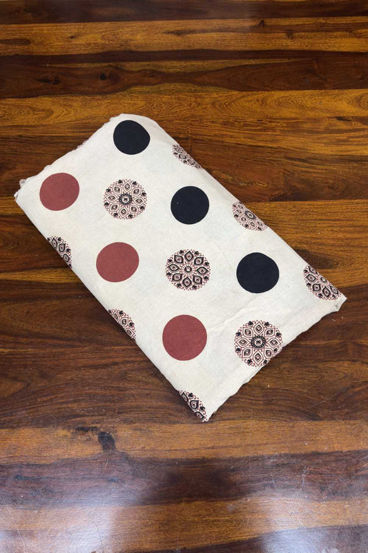 Ajrakh Polka Floral Print Fabric