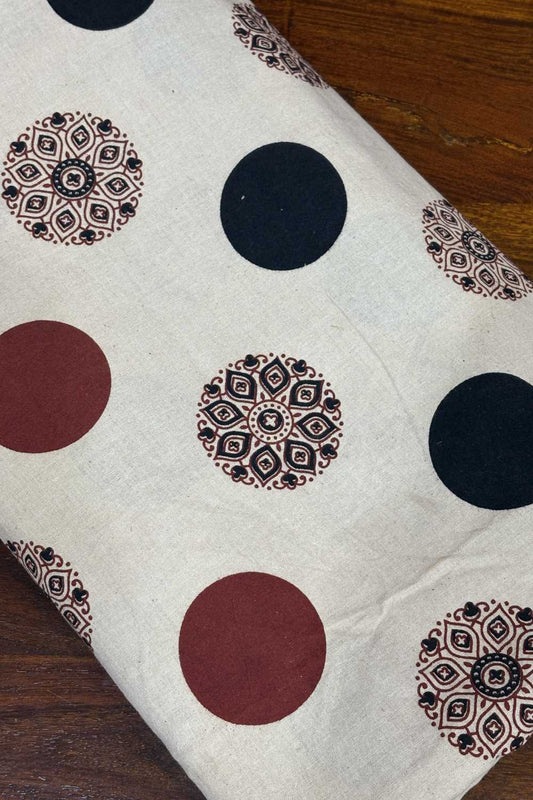 Ajrakh Polka Floral Print Fabric