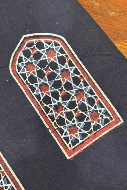 Ajrakh Black Base Maroon Window Print Fabric